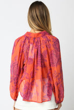 Load image into Gallery viewer, Orange Magenta Floral LS Button Down Blouse