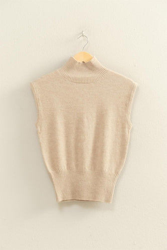 Taupe High Neck Slvls Knit Top