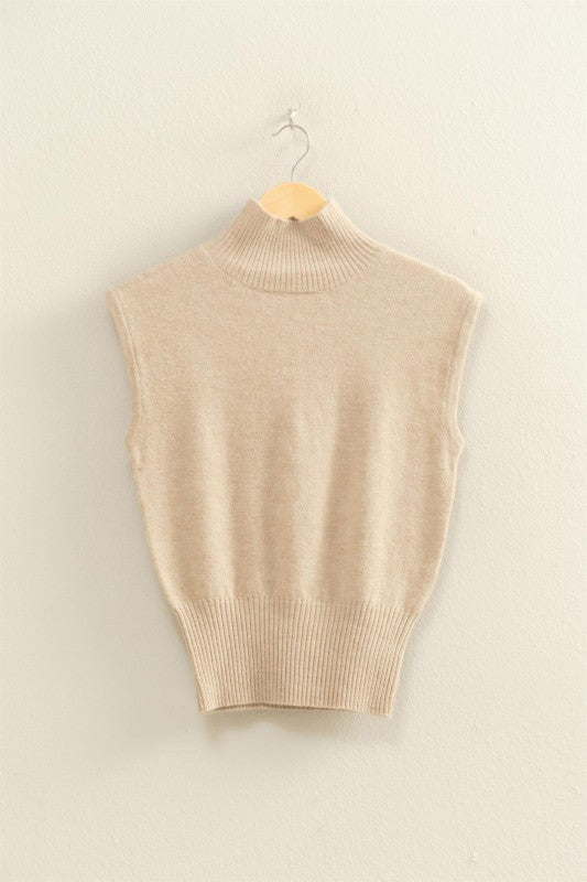 Taupe High Neck Slvls Knit Top
