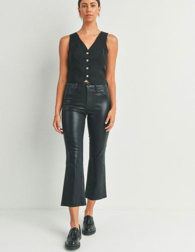 JP Black Coated Cropped Kick Flare Jean