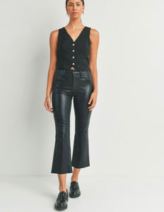 JP Black Coated Cropped Kick Flare Jean