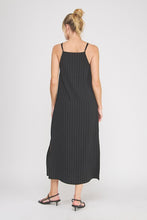 Load image into Gallery viewer, Black Pinstripe Linen Maxi Dress