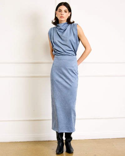 Steel Blue Suede Midi Skirt