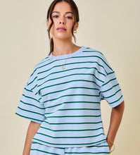 Load image into Gallery viewer, Baby Blue/Green Striped Top + Skort Set