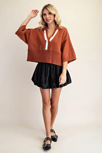 V-Neck Color Trim Sweater Brown