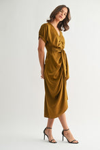 Load image into Gallery viewer, Golden Brown Satin Dolman Slv Tie Frnt Dress