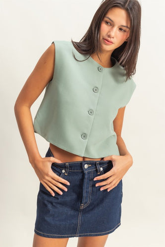 Sage Green Button Vest Top