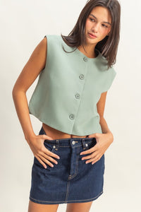 Sage Green Button Vest Top