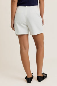 White Denim Pleated Shorts