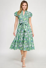 Load image into Gallery viewer, Green Multi Floral Puff Slv Midi Dress