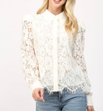 Load image into Gallery viewer, Cream Lace Scallop Edge LS Button Down