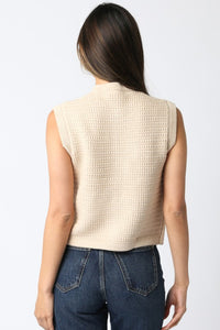 Sleeveless Gold Button Sweater Top Natural