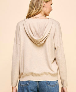 Oatmeal V-Neck Hooded Sweater Top