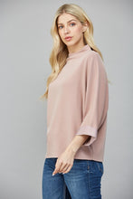Load image into Gallery viewer, Ash Rose Modal Blend Mock Neck 3/4 Slv Top