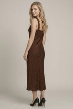 Load image into Gallery viewer, Brown Satin Jacquard Midi Dress
