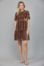Load image into Gallery viewer, Choco Brown Velvet Lace Detail Dress