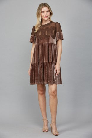 Choco Brown Velvet Lace Detail Dress