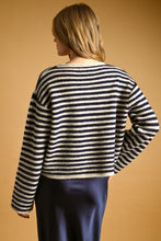 Load image into Gallery viewer, Navy/Oat Striped Button Sweater Cardigan