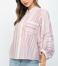 Load image into Gallery viewer, Cream Multi Stripe Billow Slv Button Down Blouse