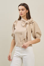 Load image into Gallery viewer, Taupe Bow Tie Puff Slv Sweater Top