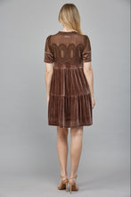 Load image into Gallery viewer, Choco Brown Velvet Lace Detail Dress