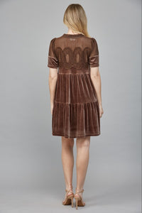 Choco Brown Velvet Lace Detail Dress