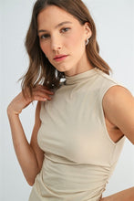 Load image into Gallery viewer, Lt. Taupe Shirring Waist Mock Neck Top