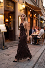 Load image into Gallery viewer, Chocolate Brown Embroidered Halter Dress