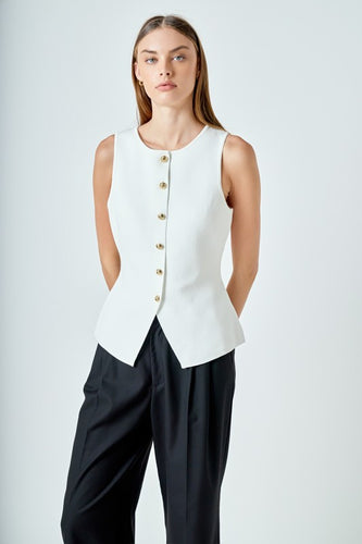 Cream Gold Button Knit Vest