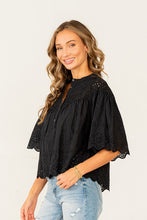 Load image into Gallery viewer, Navy Embroidered Eyelet Top