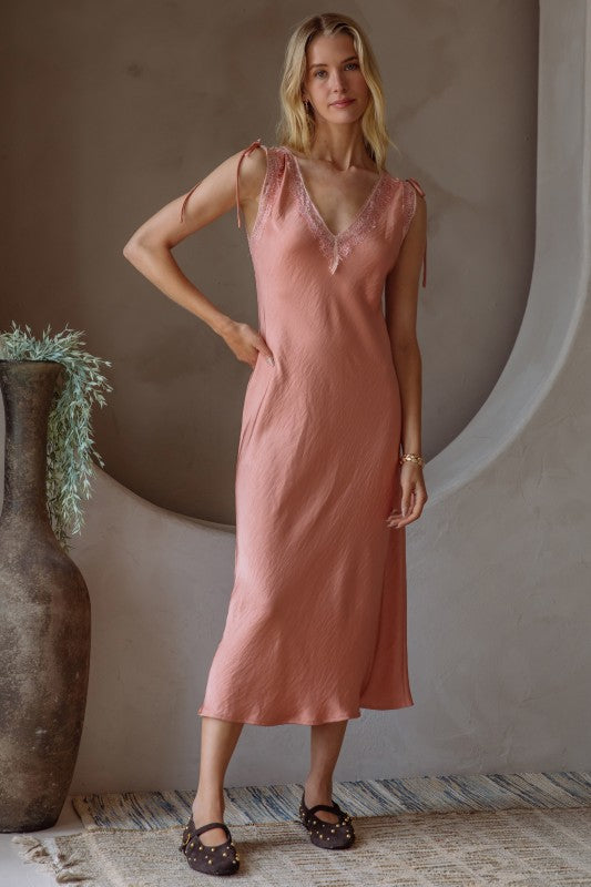 chinese dress ladies Rust Satin Tie Lace Slip Dress – Mod and Proper