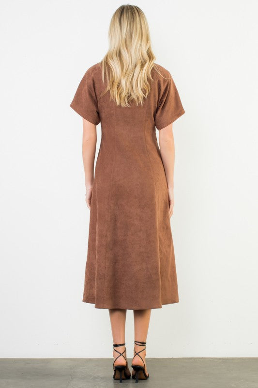 Brown Suede SS Button Down Midi Dress (THML) – Mod and Proper