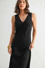 Load image into Gallery viewer, Black Satin V-Neck Maxi Dress