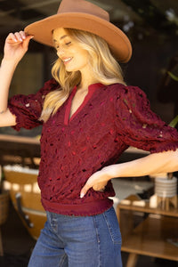 Maroon Floral Crochet Top