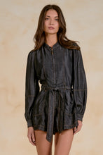 Load image into Gallery viewer, Black Wash LS Tie Belt Romper
