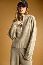 Load image into Gallery viewer, Beige Two Tone Half Zip Knit Sweater