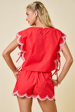 Load image into Gallery viewer, Red Scalloped Embroidered Crop Top w/ Ties