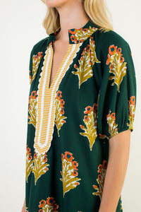 Green Floral Print Striped Detail Dress (THML)