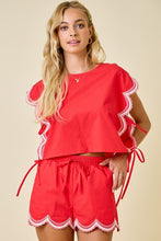 Load image into Gallery viewer, Red Scalloped Embroidered Crop Top w/ Ties