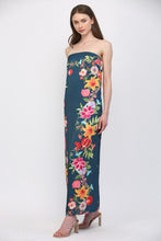 Load image into Gallery viewer, Navy Floral Border Strapless Maxi Dress