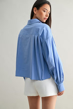 Load image into Gallery viewer, Blue Oversized LS Crop Shirt
