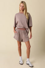 Load image into Gallery viewer, Grey/Mauve Striped Soft Top + Shorts Set