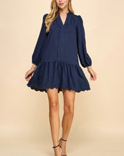 Load image into Gallery viewer, Navy LS Scallop Detail Dress