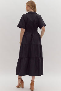 Black V-Neck SS Tiered Maxi Dress