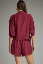 Load image into Gallery viewer, Maroon SS Button Down Scallop Hem Top