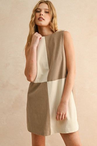 Mocha/Ecru Corduroy Color Block Dress
