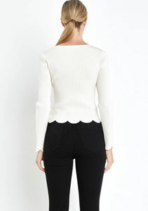 Cream Scallop Hem Sweater