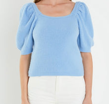 Load image into Gallery viewer, Powder Blue Puff Slv Crop Sweater