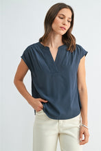 Load image into Gallery viewer, Slate Blue Wide Shoulder Cotton Blouse
