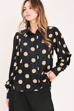 Load image into Gallery viewer, Black Polka Dot Button Down Blouse